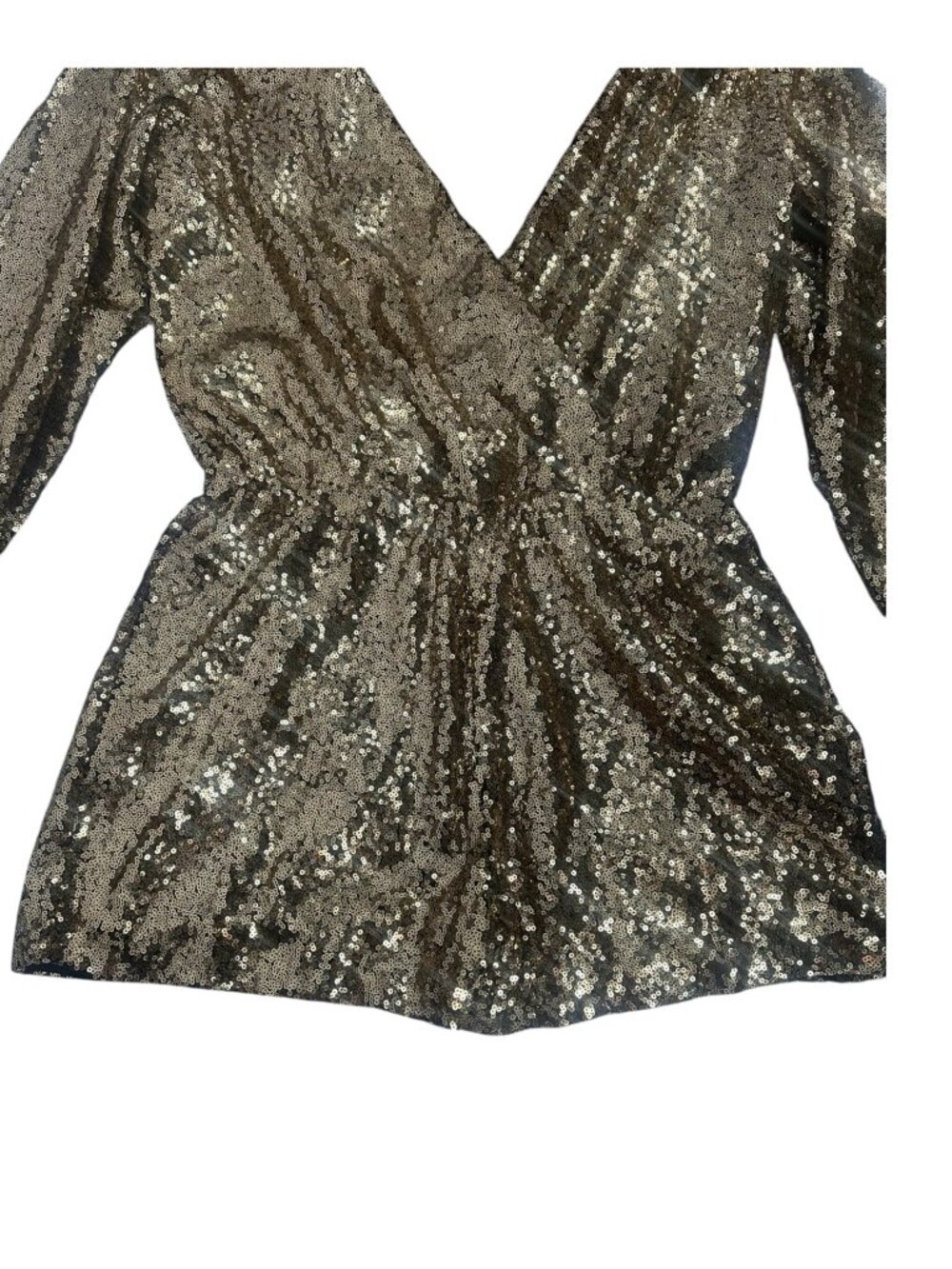 Boutique Style Women’s Gold Sequin Romper Large Long Sleeve New Years Eve Party - Picture 8 of 13